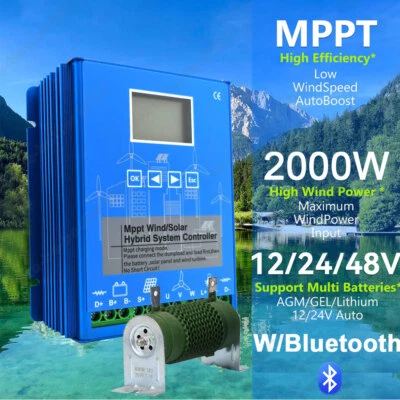 2KW 12/24/48V MPPT Wind Solar Hybrid Charge Controller W/ Dump Load LCD Display - Image 1 of 4