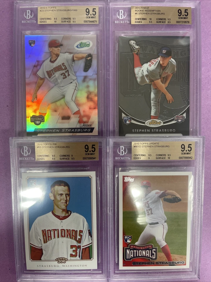 (4) 2010 E-Topps/Finest/206/Update Stephen Strasburg RC Rookie /1999 BGS 9.5 LOT - Image 1 of 4