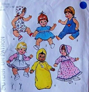 Vintage 7208 Baby Dolls Wardrobe Sz Med 15-16" Clothes Sewing Pattern 1975 UNCUT - Picture 1 of 3