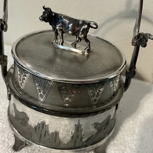 Victorian Silverplate Butter Dish Cow Finial Glass Liner Ice Chamber Antique - Picture 1 of 20