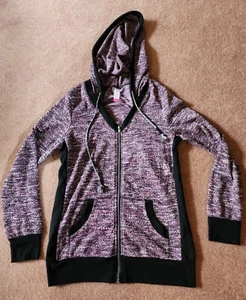 Womens Purple Black Sweatshirt Hoodie Full Zip Sz L (11-13) Lightweight - Picture 1 of 3