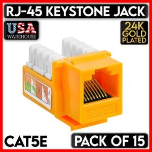 Jack Keystone RJ45 Giallo Ethernet CAT5e Cat5 UTP 110 Punch Down Rete Confezione da 15 - Foto 1 di 4