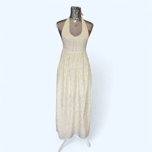 Zara Cottagecore Crochet Halter Maxi Dress Women XS Feminine Festival Boho - Picture 1 of 13