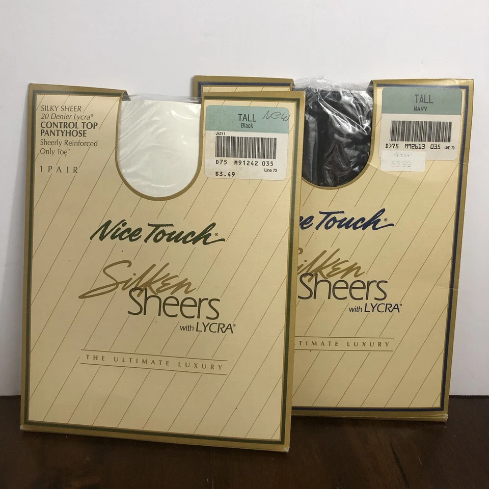 Bonito Tacto Silken Sheers Pantimedias Talla Alta Control Top Azul Marino Blanco Lote/2 Lycra Foto 1 de 4