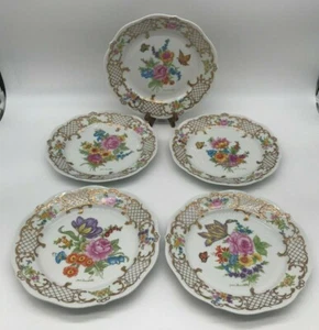 5 Placas de Gabinete Baviera Alemania Occidental Flores y Mariposas Artista Firmado - Imagen 1 de 12