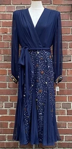 NEW Vintage Jack Bryan Cocktail Evening Black Tie Navy Blue & Sequin Dress SZ 14 - Picture 1 of 10