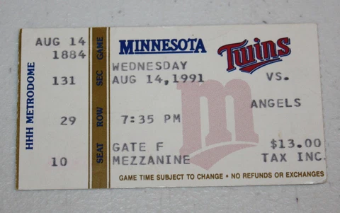 Minnesota Twins Ticket Stub | August 14 1991 | Dave Winfield 400th Career HR Cover