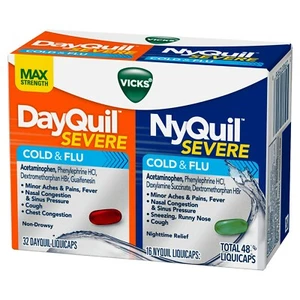 Vicks DayQuil and Nyquil Severe Cold and Flu Medicine, 48 LiquiCaps..+ - Picture 1 of 7