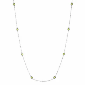 Sterling Silver Round Natural Peridot Necklace with 8 Stations for Women - 16" - Picture 1 of 3
