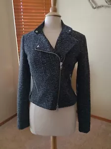 Theory Jacket Kinde Asymmetric Zip Cropped Jacket Black Twill Women Size 6 - Picture 1 of 10