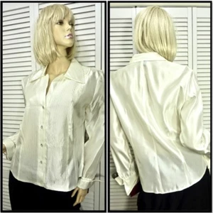 NWT $99 JS COLLECTIONS TUXEDO BLOUSE 14 IVORY TOP PLEATED BUTTON FRONT GORGEOUS - Picture 1 of 12