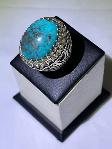 Men's silver 925 Ring Heavy Turquoise Sinai Nayshabouri خاتم فيروز نيشابوري فحل - Picture 1 of 11