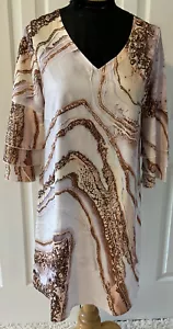 Women’s Summer V Neck Brown Marveling 3/4 Sleeve Midi Dress/Coverup Size M NEW - Picture 1 of 7