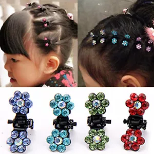 Crystal Flower Hair Clips Claw Hairpin Cute Mini Hairgrip Barrettes Kids Girls - Picture 1 of 23
