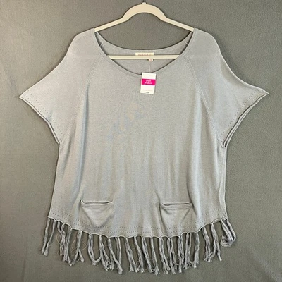 Poncho suéter Fresh Produce para mujer manga corta flecos talla M/L gris nuevo con etiquetas Foto 1 de 4