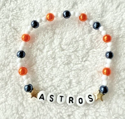 Pulsera elástica con cuentas hecha a mano de los Astros de Houston - Regalos personalizados para fanáticos de MLB Foto 1 de 4