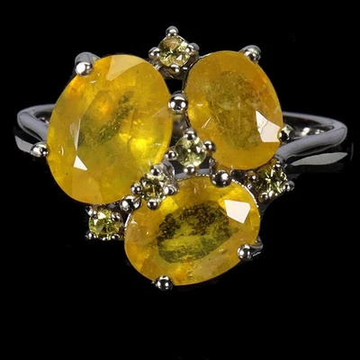 Anillo de plata de ley 925 ovalado zafiro amarillo 9x7 mm zafiro piedras preciosas joyería 8 Foto 1 de 4