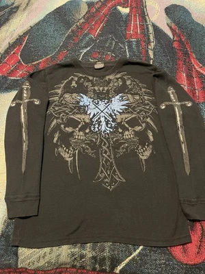 Camisa Térmica De Colección Y2K MMA Elite Negra Manga Larga Para Hombres XL Daga Calaveras Gótica Foto 1 de 4