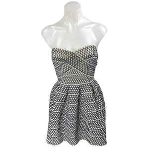 Wow Couture Black White Sleeveless Strapless Mini Babydoll Fit & Flare Dress S - Picture 1 of 5