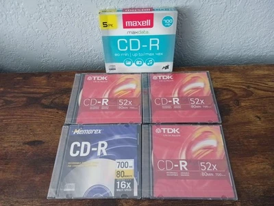 Lot of 9 Factory Sealed Blank CD-R Discs ● 700MB 80 Min ● Maxell + TDK + Memorex - Image 1 of 4