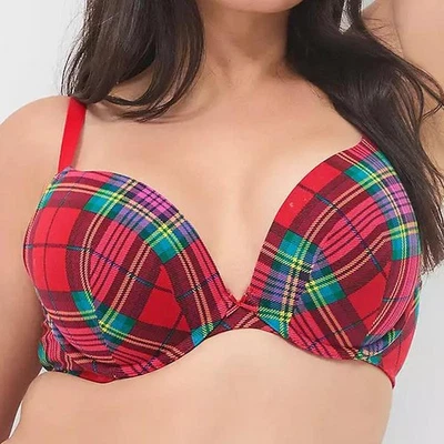 Lane Bryant Cacique Cotton Boost Plunge Bra 40DD *Red Stewart Plaid* NWT! - Image 1 of 3
