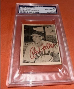 1948 Bowman #5 Bob Feller SIGNED Autograph PSA/DNA BEAUTIFUL RARE RED SIGNATURE - Picture 1 of 2