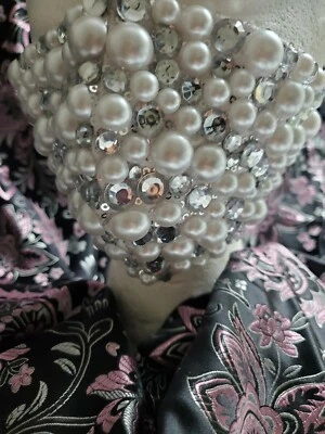 Custom Wedding Pearl, Rhinestone and Sequin Mask w/ Backing and 10 Filters - Image 1 of 3