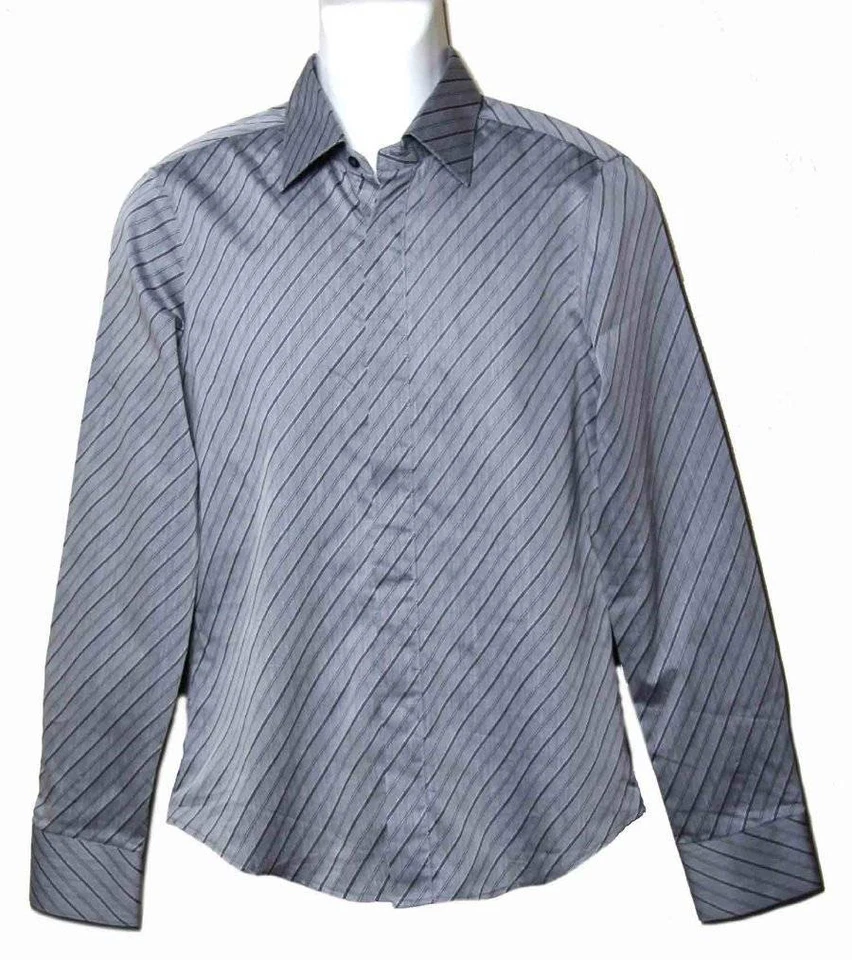 Camisa de Algodón Italiano Sisley De Colección Gris Rayas Para Hombre Talla Calce Ajustado Mediana Foto 1 de 1