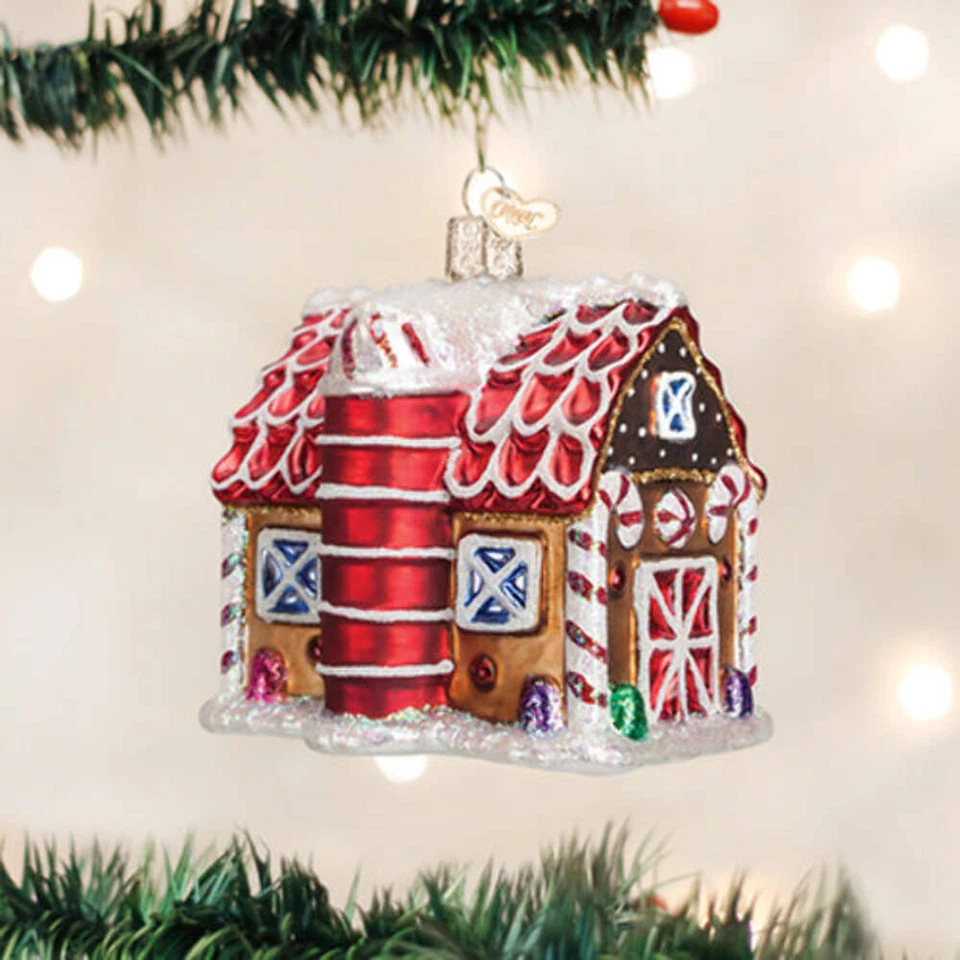 Old World Christmas Gingerbread Barn Silo Building Ornament Blown Glass 20070