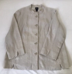 Eileen Fisher Linen Cotton Beige Taupe Jacket Size Large - Picture 1 of 15
