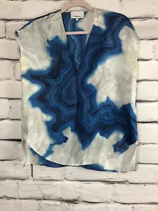 Blusa 3.1 Phillip Lim Mujer Azul Aqua/Blanco Talla 2 Manga Menos 100% Seda - Imagen 1 de 5