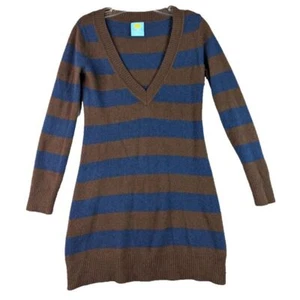 C & C California Sweater Brown/Blue Striped 100% Cashmere V-Neck Preppy Womens M - Picture 1 of 9