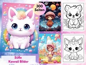 Digital Malbuch 300 süße Kawaii Bilder für Kinder zum ausdrucken PDF - Bild 1 von 14