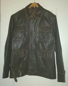 Vintage Echtes Leder Men's Brown Cognac Leather Jacket Polyester Lining Sz L - Picture 1 of 12