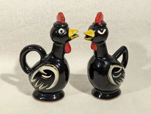 Vtg Vinegar & Oil Decanter Cruet Rooster Black White Made in Japan 5.75" Tall - Picture 1 of 7