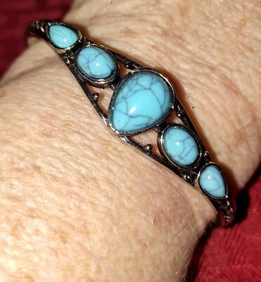 Sterling Silver Plated Bracelet With Tourquise Stones - Image 1 of 4