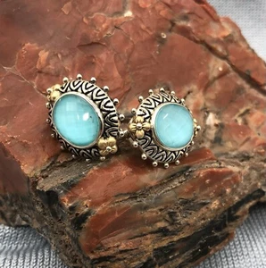 Barbara Bixby 925 Sterling/ 18K Gold/ Turquoise Doublet Earrings /b - Picture 1 of 8