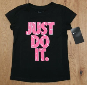 Nike Girl T-Shirt ~ Black, Neon Pink & White ~ JUST DO IT ~ Size 4 - Picture 1 of 2