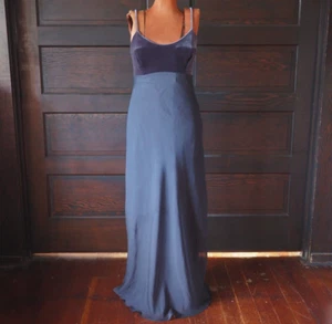 90s Y2K Gray Velvet Chiffon Empire Waist Sleeveless Scoop Party Formal Dress 10 - Picture 1 of 10