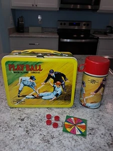 1969 Play Ball Lunch Box & Thermos * Vintage * Lunchbox Baseball * SPINNER GAME - Picture 1 of 7
