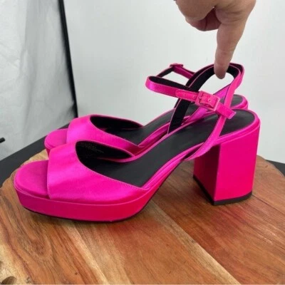 H&M Bright Pink platform sandal Heels ankle strap Sz 9 - Image 1 of 4