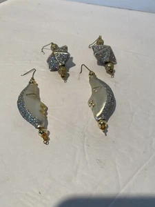 Vintage 4er Set Lord und Taylor Gold Glitzer Mond und Sterne Ornamente - Bild 1 von 12