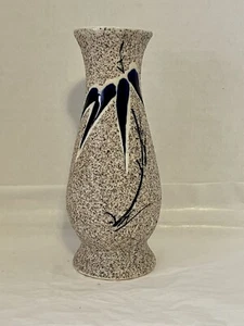 Vintage, 1950s Japanese Grainy Grit Overlay Vase W/Blue Bamboo Art Design 7” - Picture 1 of 6