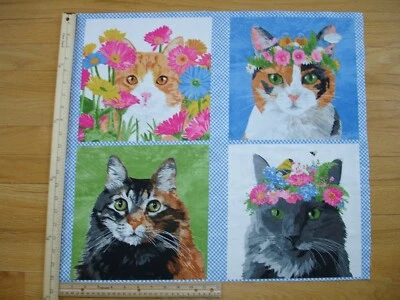 Bloques de panel de tela de edredón de algodón para gatos flores pájaro (A) (4) 21 1/2" x 23 1/2" Foto 1 de 3