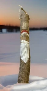 Rustic Hand Carved Hanging SantaPrimitive Broom Leather Hook 19”L Midwest Imp - Picture 1 of 7