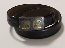 Silver Turquoise Inlaid Belt Buckle, Nestor Hechcen Taxco Mexico Lejon Leather 