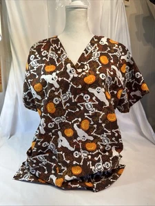 Tafford  Halloween Pumpkin Jack O Lantern GhostScrub Top  Spooky No Tag - Picture 1 of 8