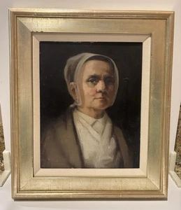 Antique 19th Century Woman In Bonnet Lady Portrait Oil Painting on Canvas -As Is - Picture 1 of 23
