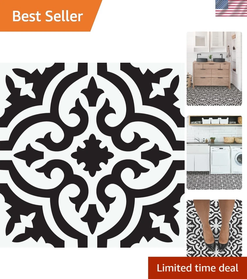 FloorPops Black Parma Peel & Stick Floor Tiles FP3828 12"L "W x 0.06"T