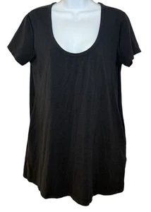 Lululemon Black Pima Cotton T-Shirt Womens Sz 10 Scoop Neck Short Sleeve Stretch - Picture 1 of 8